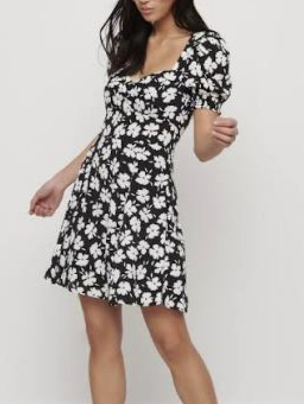 Dynamite Black & White Floral Midi Dress
